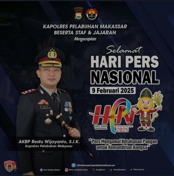 Kapolres Pelabuhan Makassar, AKBP Restu Wijayanto MENGUCAPKAN HARI PRES NASIONAL.