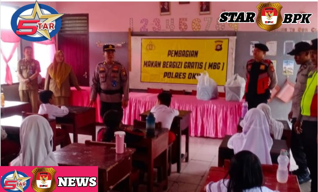 Pengawalan Pelaksanaan Makan Bergizi Gratis Siswa-Siswi SDN 64 dan SDN 62 OKU Oleh Personil Satbinmas dan Sat Samapta Polres OKU
