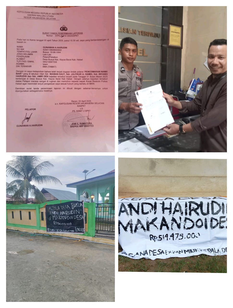 Masjid Dijadikan Tempat Sebar Fitnah, Anak Kades Busua Laporkan Empat Orang ke Polres Halsel