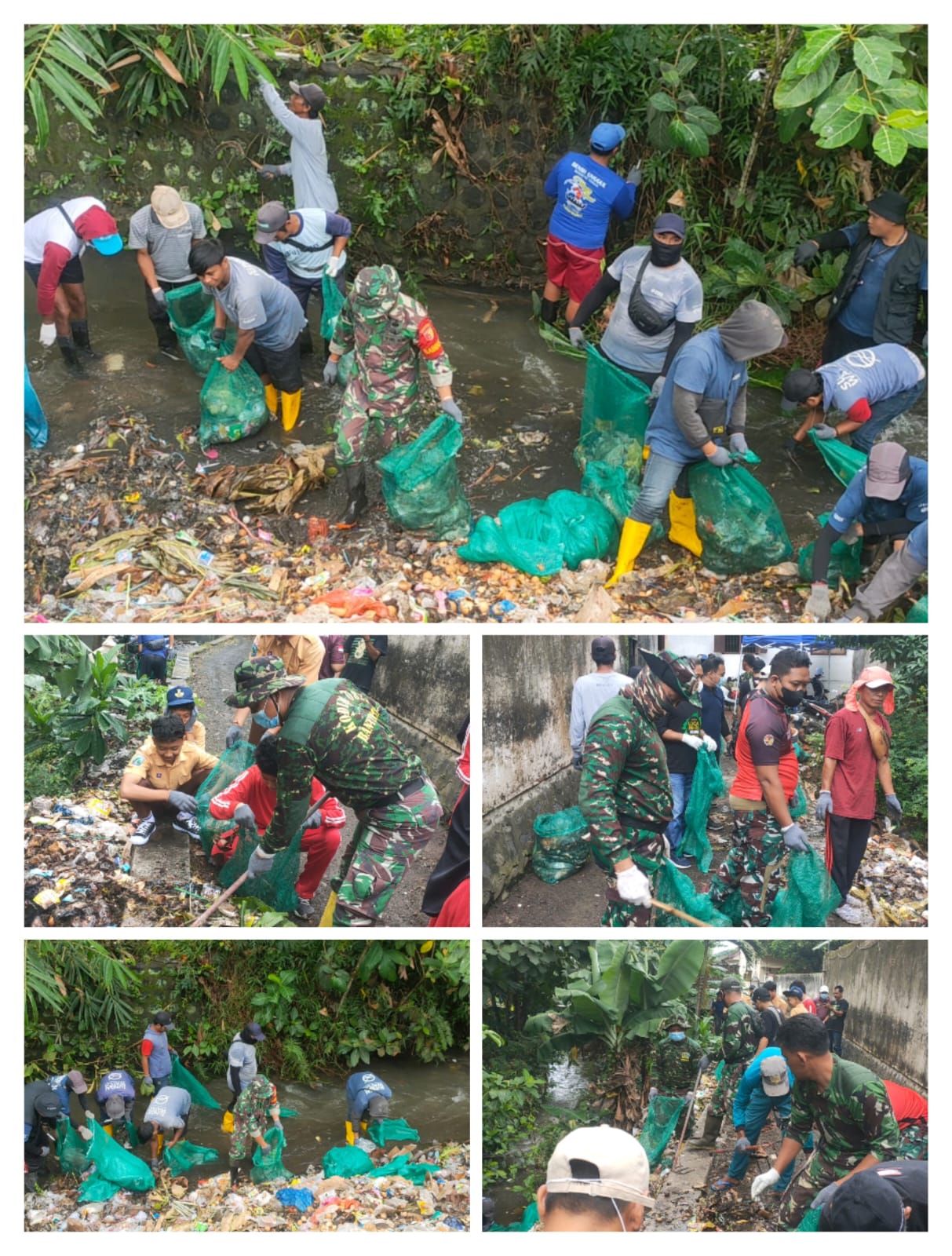 Koramil 0825/19 Sempu Turun Langsung Bersama Tim Sungai Watch Bersihkan Aliran Sungai di Desa Gendoh