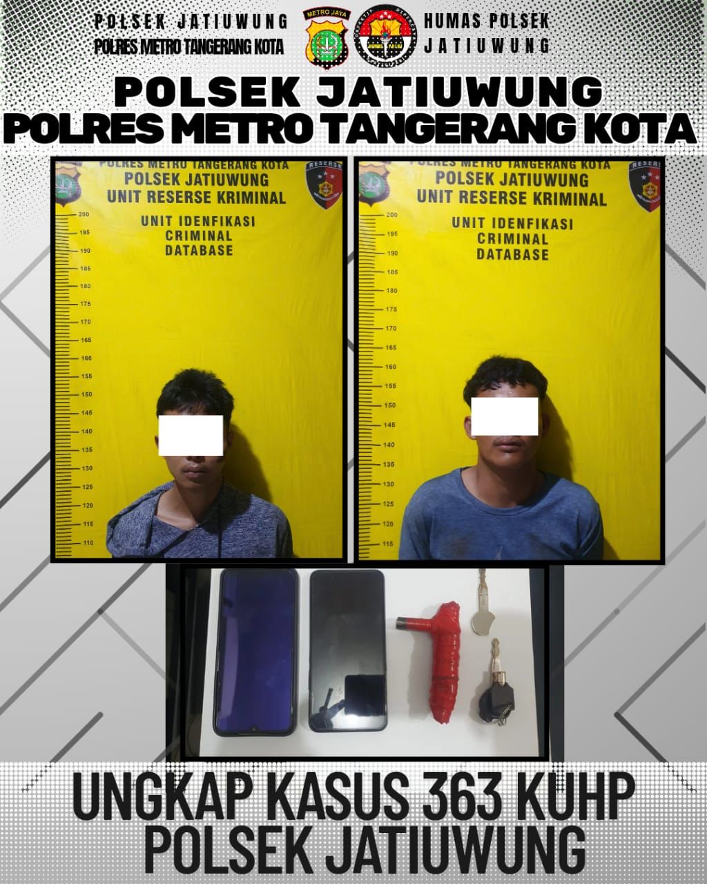 Polsek Jatiuwung berhasil menangkap Komplotan Curanmor, yang sudah melaksanakan aksinya sebanyak 50 kali.