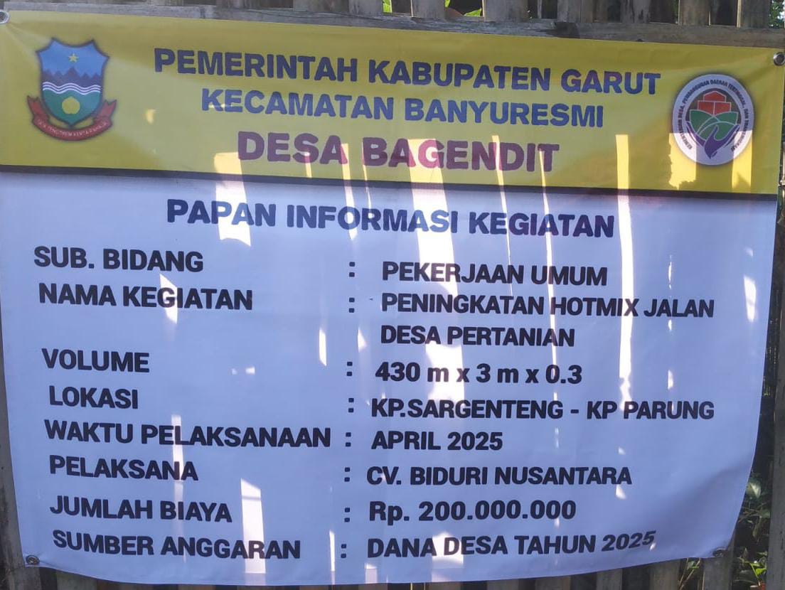 Pemerintah Desa Bagendit Hotmix Jalan Desa, Realisasi Dana Desa 2025