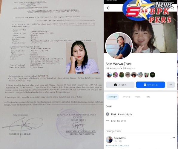 Seorang Putri Asal Kabupaten Tapanuli Tengah, Hilang Atas Nama Pita Jelita Waruwu, Umur 17 