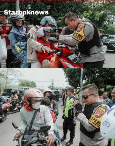 Pantau Arus Balik Lebaran, Kapolres Jombang Bagikan Helm dan Kacamata Gratis