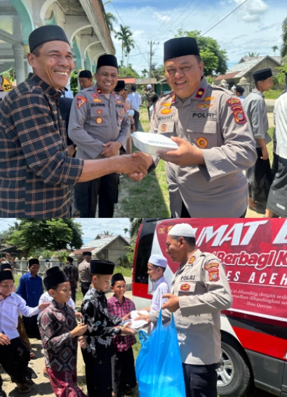 Polres Aceh Utara Lanjutkan Program “Jumat Berbagi Kasih” di Masjid Attaqwa Pirak Timu
