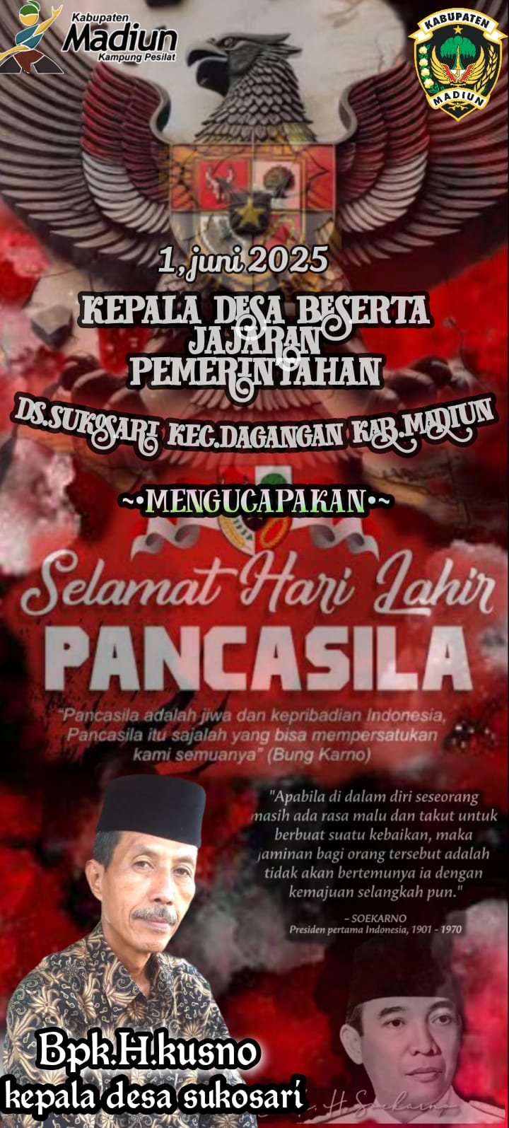 Kepala Desa Beserta Staf Jajaran Pemerintahan Desa Sukosari Kecamatan Dagangan Kabupaten Madiun Mengucapkan Selamat Memperingati Hari Lahir Pancasila 