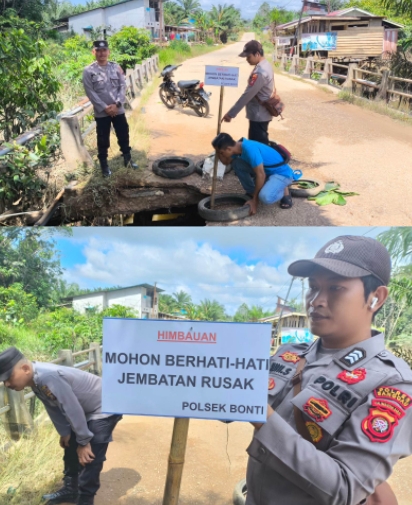 Jembatan Penghubung Bonti-Parindu Alami Kerusakan: Polsek Bonti Lakukan Penanganan Cepat