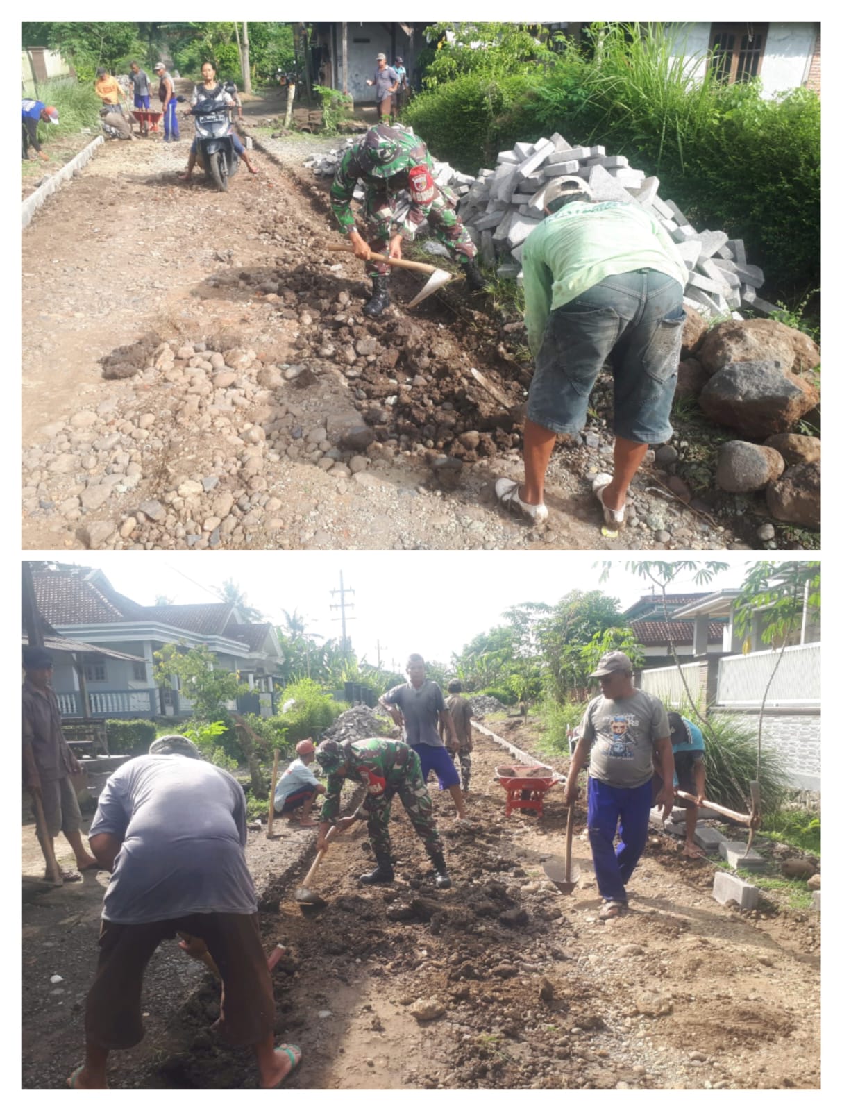 Kerja Bakti Pemasangan Paving Desa Barurejo, Babinsa Sertu Heri Budianto Pimpin Gotong Royong Warga