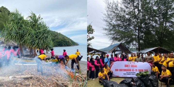 Jelang HUT Bhayangkara ke-79 Aksi Bakti Sosial di Pesisir Pantai Teupin Meuneng