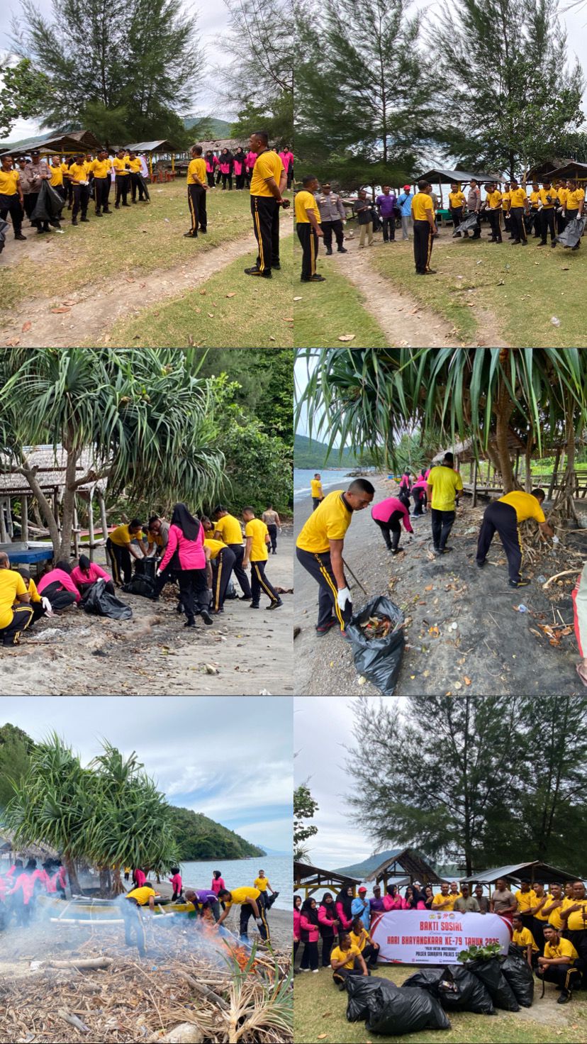 HUT.Bhayangkara Ke-79: Polsek Sukajaya Polres Sabang Gelar Bakti Sosial di Pesisir Pantai