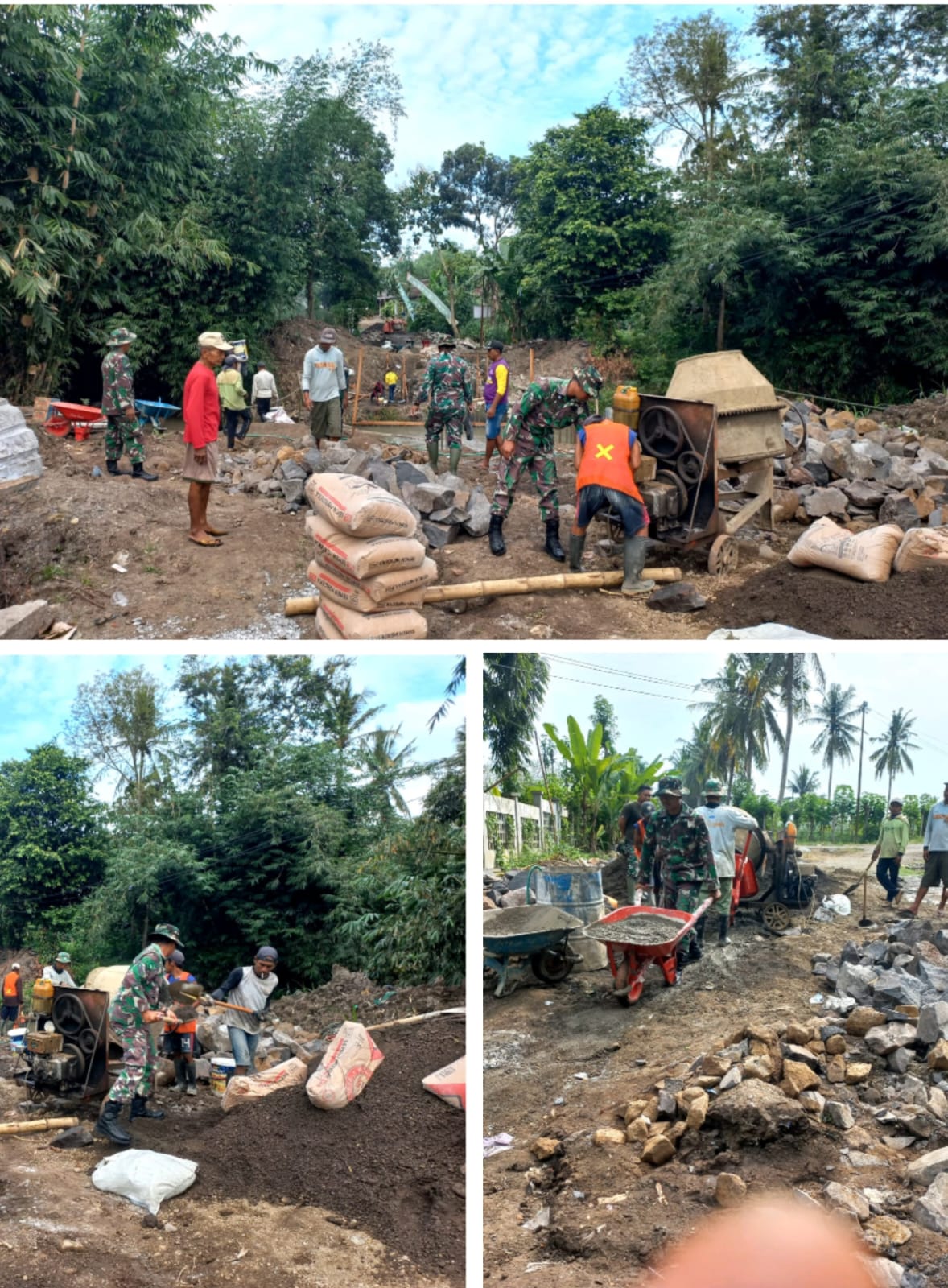 Babinsa Kodim 0825/Banyuwangi Gunakan Semen Berkualitas Tinggi Secara PRODUKTIF Bangun Jembatan TMMD 125