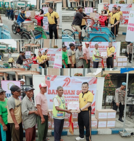 Jelang HUT Bhayangkara ke-79, Kapolres Jombang Bagikan Bansos Sembako kepada Juru Parkir dan Abang Becak*