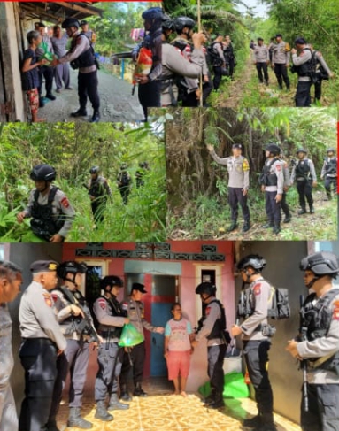 Brimob Polda Kalbar dan Polsek Entikong Perketat Pengawasan Perbatasan Sekaligus Salurkan Bantuan Sosial di Dusun Peripin