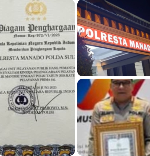 POLRESTA, KEPOLISIAN RESORT KOTA (MANADO) SUKSES MERAIH PENGHARGAAN PREDIKAT PELAYANAN PRIMA (A) DARI KAPOLRI