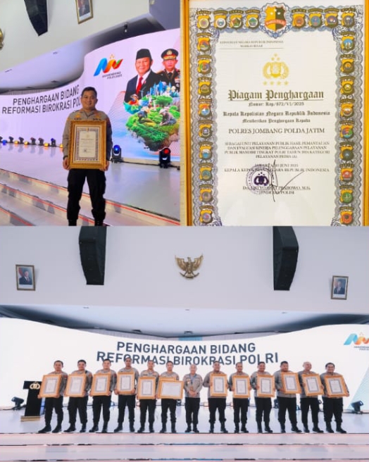 Polres Jombang Raih Penghargaan Unit Pelayanan Publik Terbaik dari Kapolri*