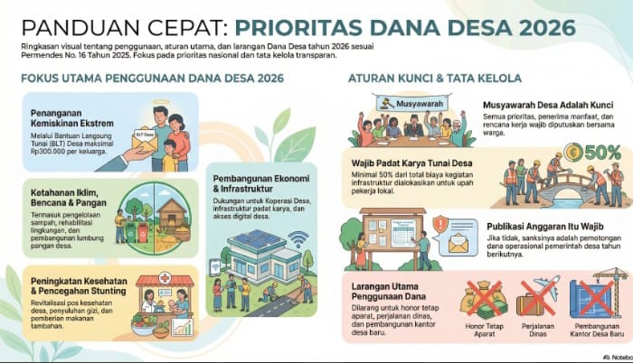 Pemerintah Tetapkan Prioritas dan Larangan Penggunaan Dana Desa Tahun 2026.