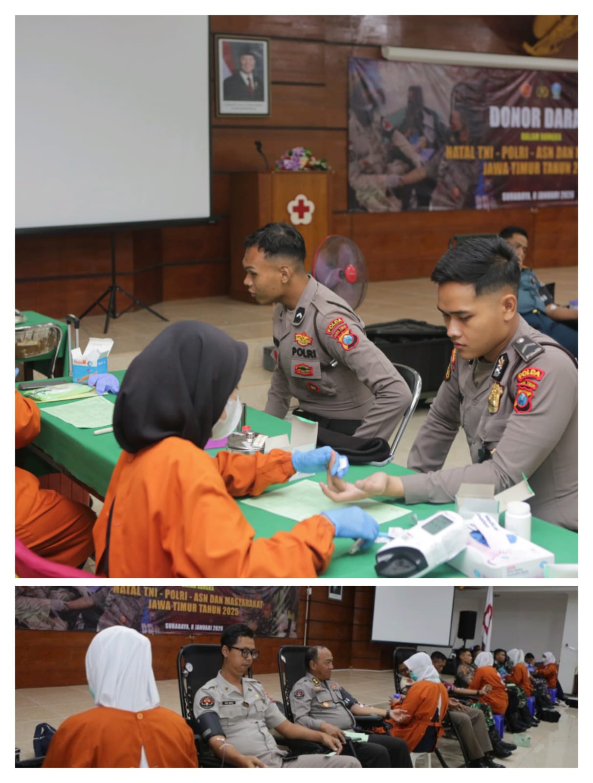 Kepedulian Sosial dan Sinergitas Lintas Institusi; Panitia Natal TNI dan Polri Gelar Bakti Sosial Donor Darah di PMI Surabaya