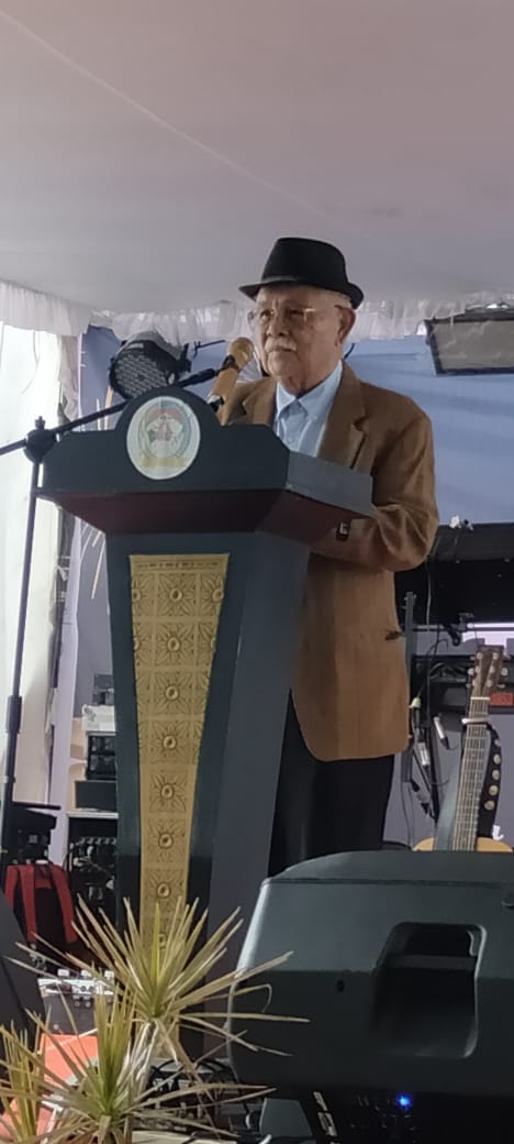 Pengusaha Legendaris Harangan Hutahaean Sampaikan Sambutan di Acarfa Syukuran Tahun Baru Kabupaten Toba
