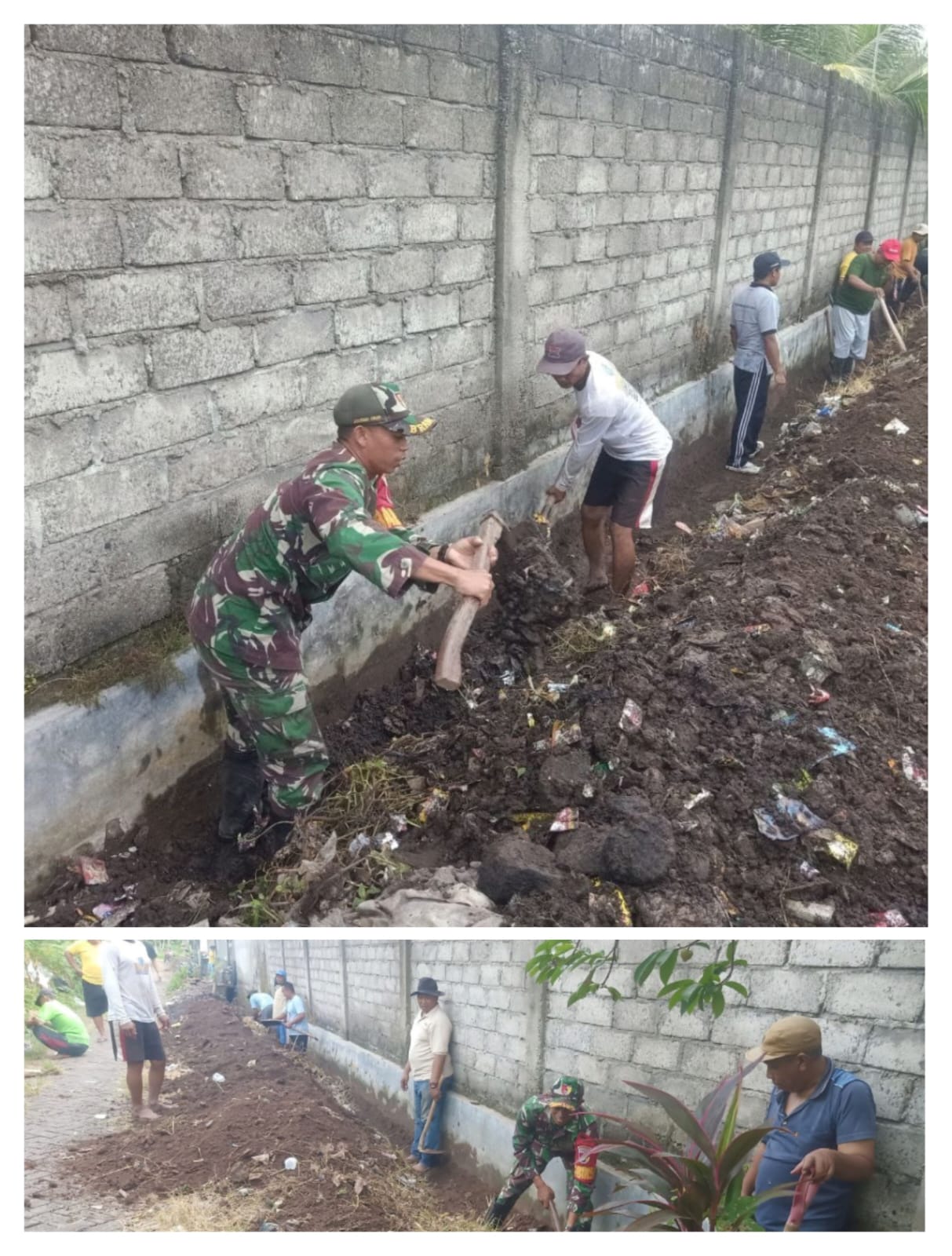 Wujudkan Lingkungan Sehat, Babinsa Koramil Rogojampi Ajak Warga Gotong Royong Membersihkan Jalan Desa