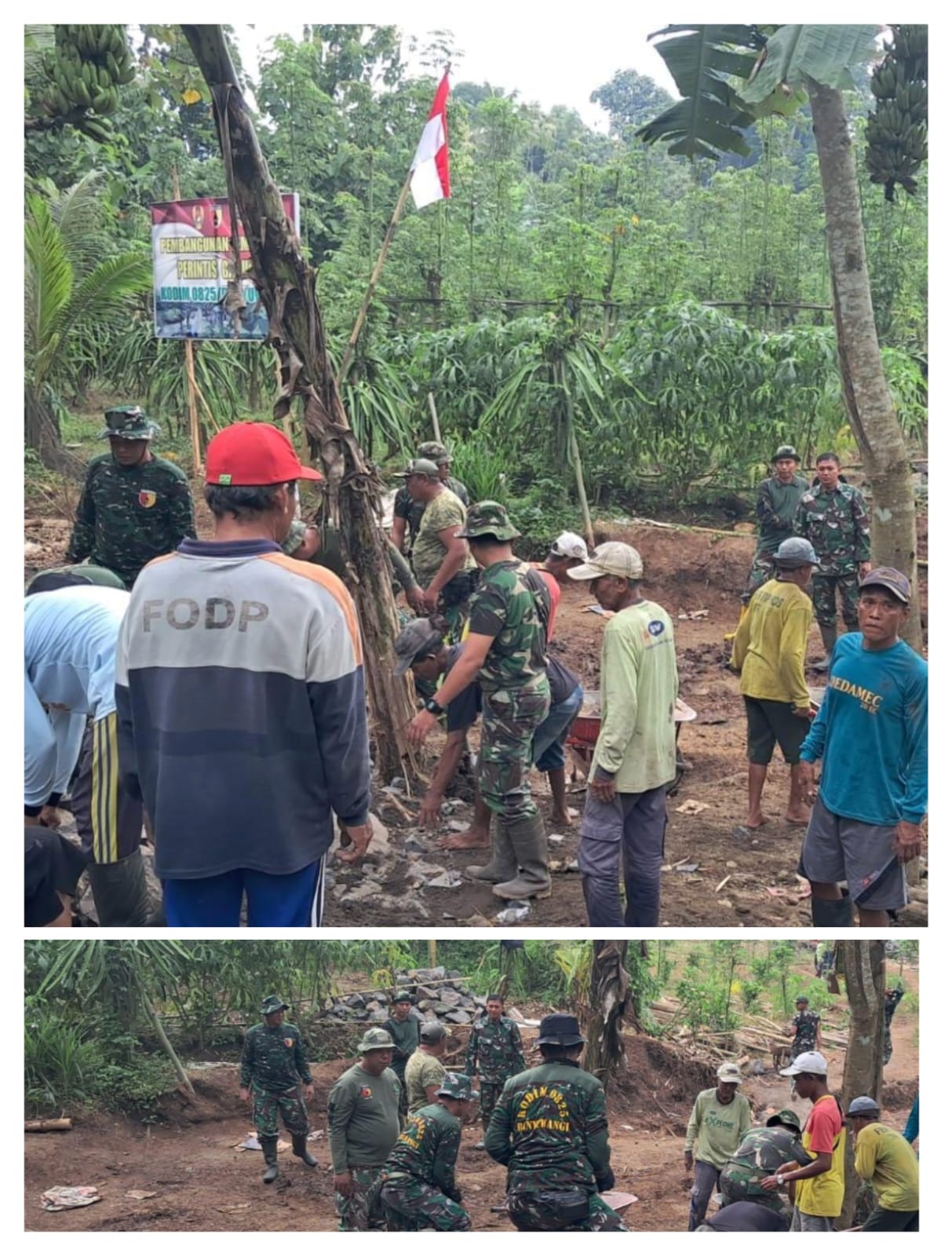 Wujudkan Akses Antar-Kecamatan, Koramil Bangorejo dan Personel Gabungan Kodim 0825 Kompak Rampungkan Jembatan Perintis Garuda
