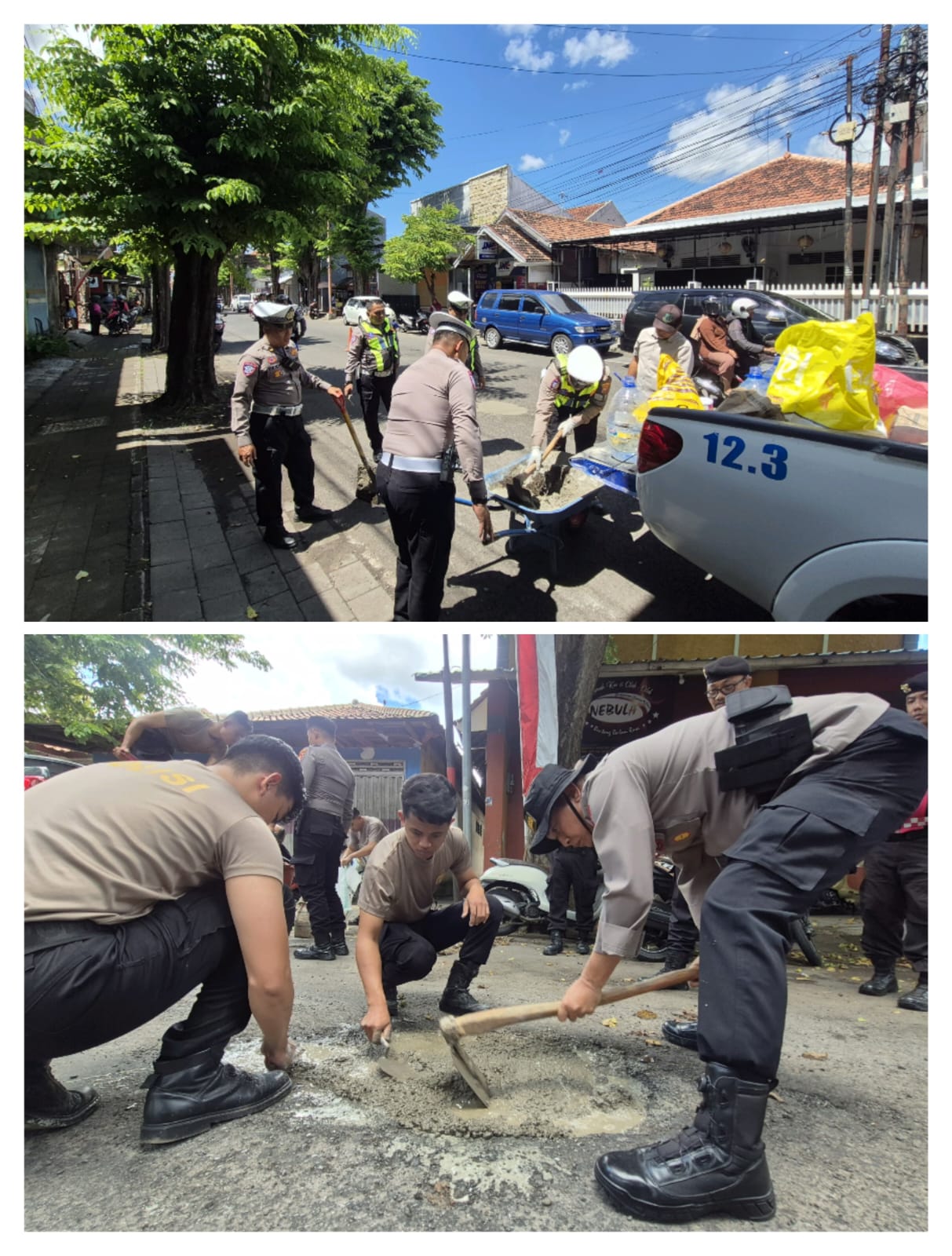 Demi Kenyamanan Pengendara, Polresta Banyuwangi Laksanakan Tambal Jalan Berlubang