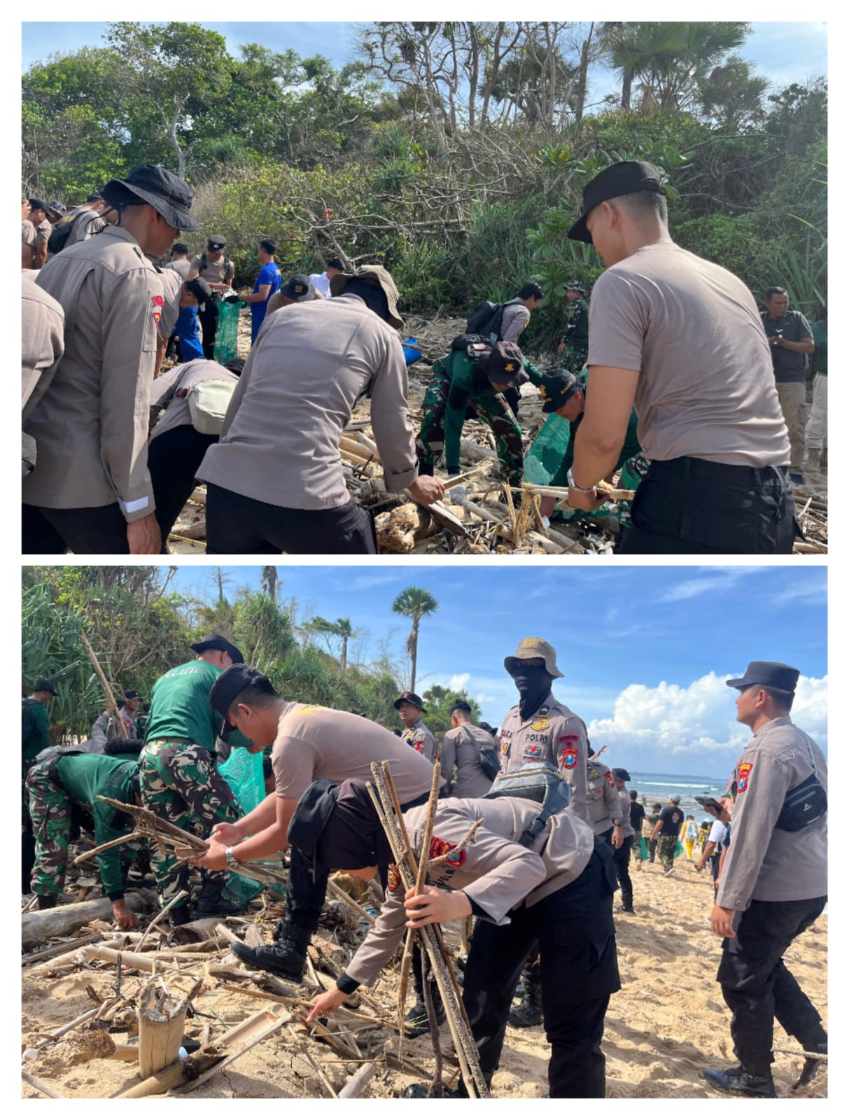 Gerakan ASRI, Polresta Banyuwangi dan Stage Holder Terkait Karya Bakti Bersihkan Pesisir Pantai Pancur