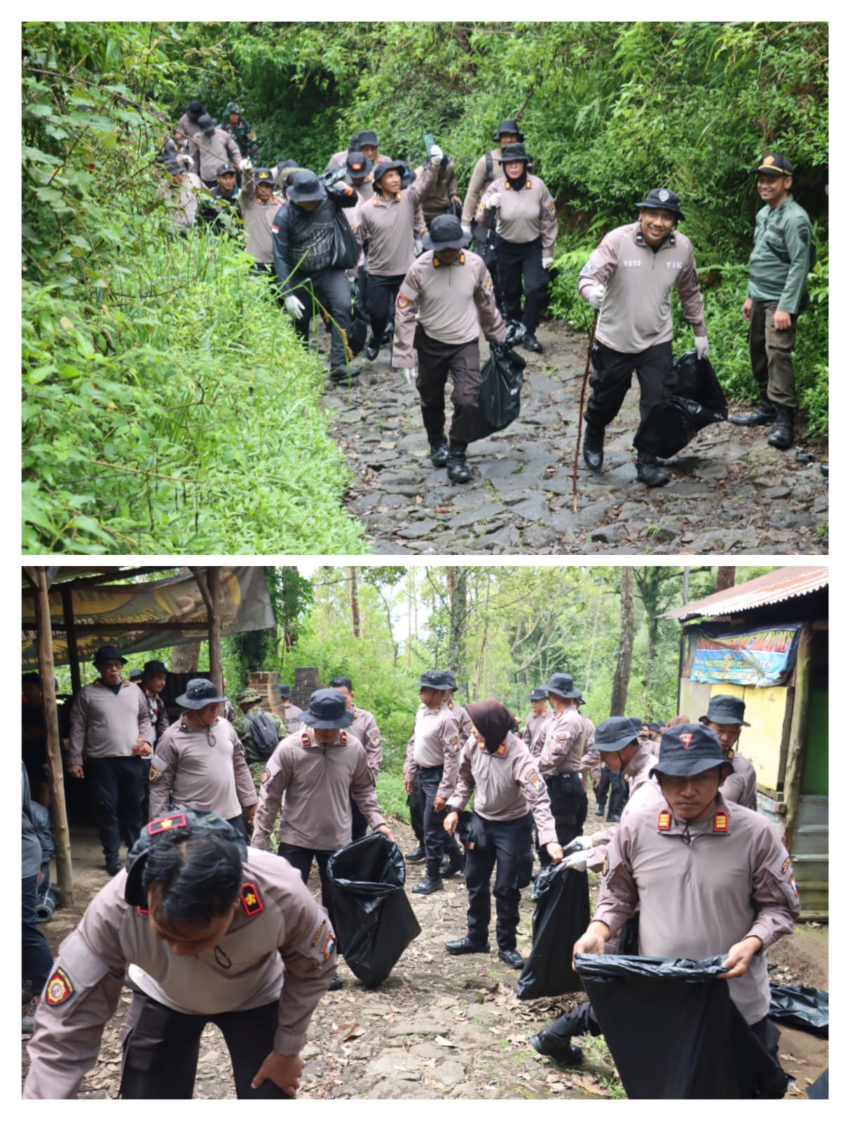 Gerakan Indonesia ASRI : Polres Magetan Gelar Korve di Jalur Pendakian Gunung Lawu