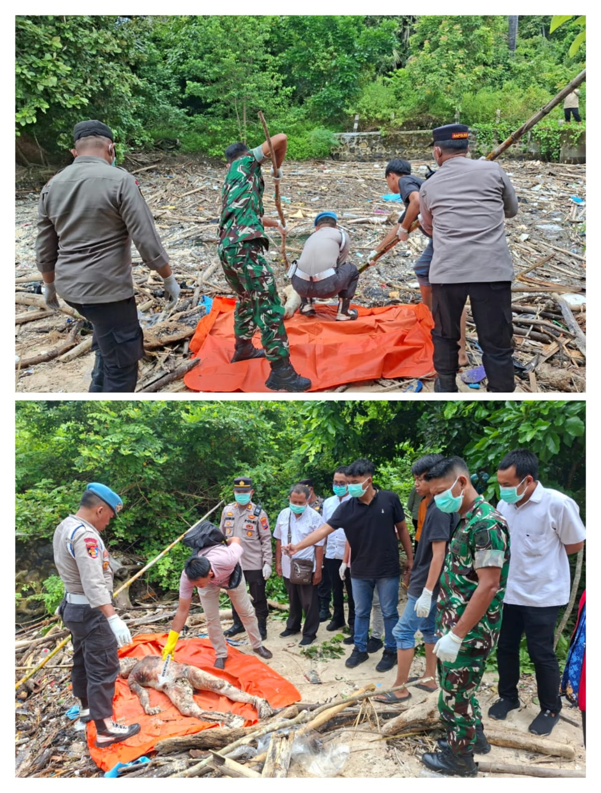 Sinergi TNI-Polri dan TN Alas Purwo Evakuasi Jenazah Tanpa Identitas di Pantai Plengkung