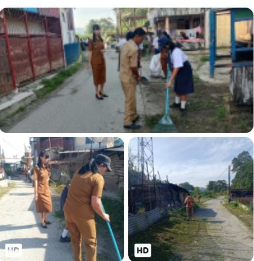 Gotong Royong Tingkatkan Kebersihan Lingkungan, Camat Silaen Pimpin Langsung