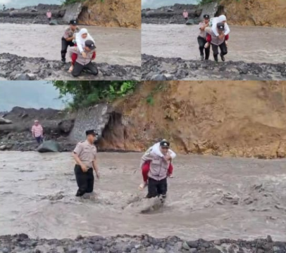 Aksi Heroik Polisi di Lumajang Gendong Siswa SD Seberangi Lahar Dingin Semeru*