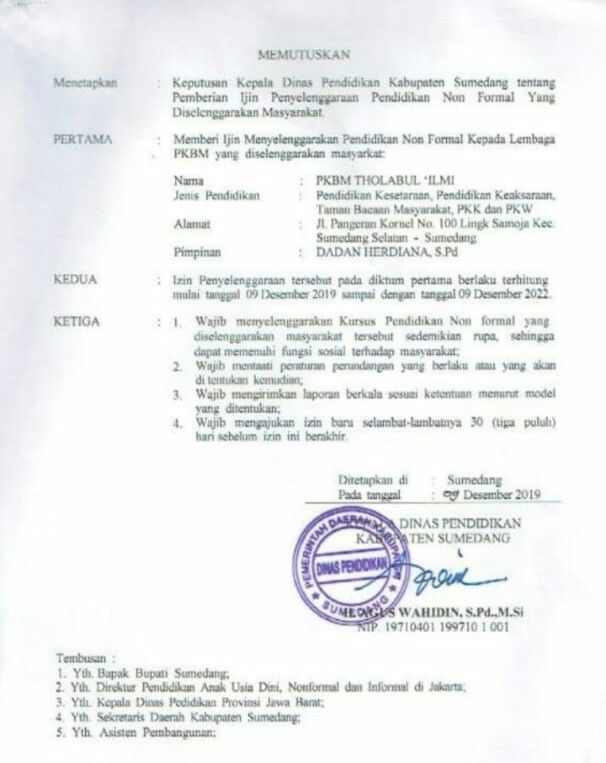 Verifikasi Lapangan PKBM Tholabul Ilmi Perlu Disikapi Disdik Kabupaten Sumedang.