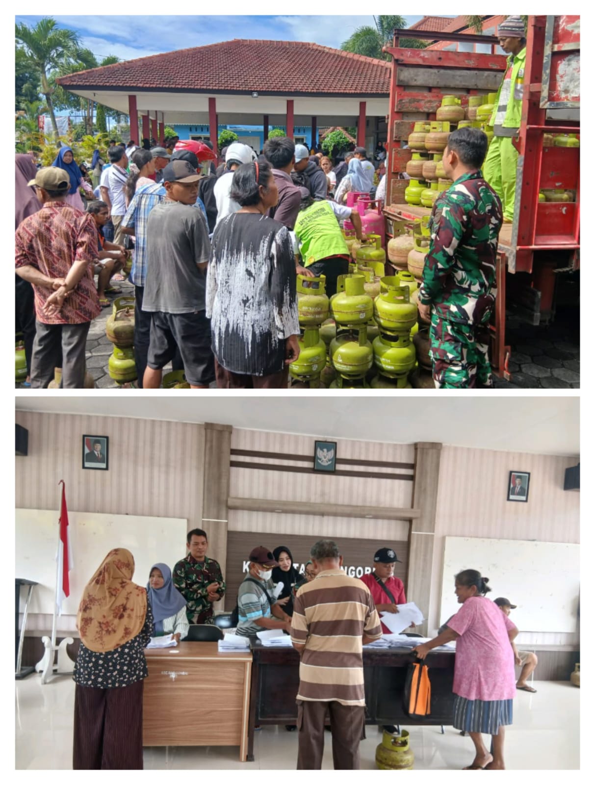 Cegah Kelangkaan, Personel Koramil 0825/10 Bangorejo Kawal Operasi Pasar LPG 3 Kg