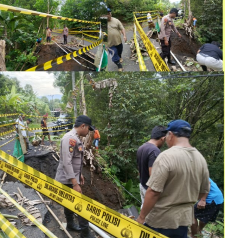 Pasang Police Line Polres Lumajang Tangani Longsor di Tempursari Kendaraan Berat Dilarang Melintas*