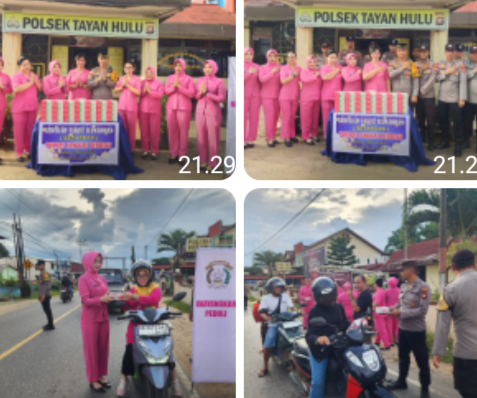 POLSEK TAYAN HULU BAGIKAN TAKJIL KEPADA PENGGUNA JALAN