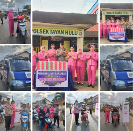 Polsek Tayan Hulu Membagikan  Takjil Kepada Warga Masyarakat Pengguna Jalan Raya