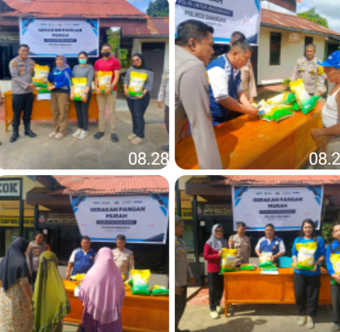 Bantu Warga Dapatkan Beras Murah, Polsek Mukok Gelar Gerakan Pasar Murah Bersama Bulog