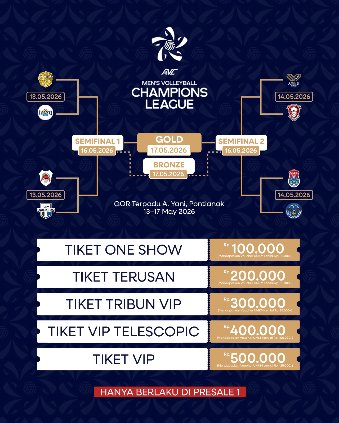 Kalbar Siap Sambut Dunia, Tiket AVC Men’s Champions League 2026 Mulai Dijual Hari Ini