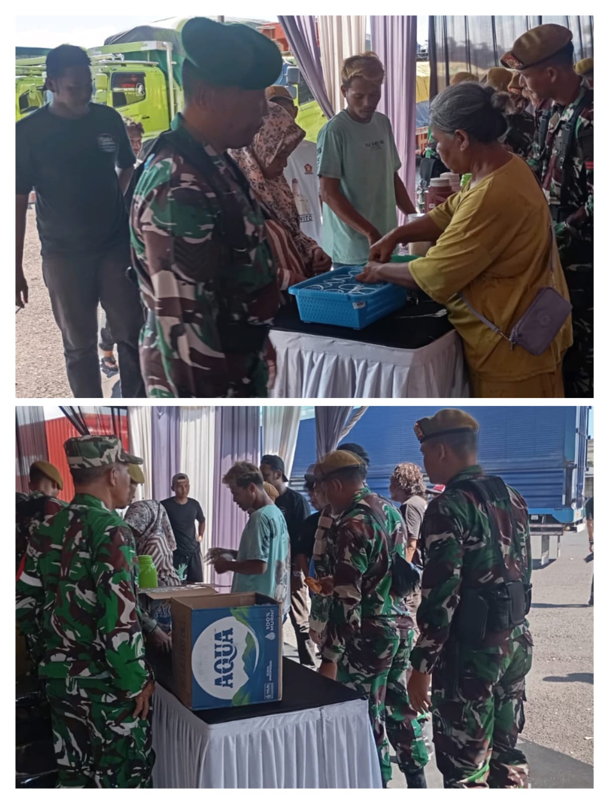 Personel Kodim 0825/Banyuwangi Siaga di Tiga Titik Krusial, Bagikan Air Minum dan Makanan di Tengah Pengamanan Arus Mudik Ketapang