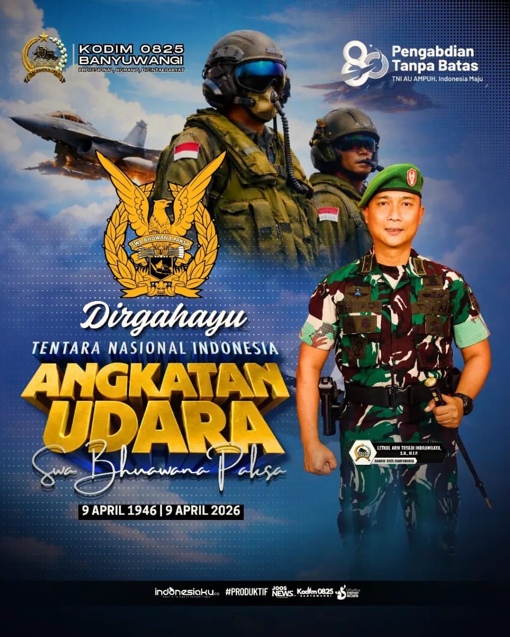 Kodim 0825 Banyuwangi Sampaikan Ucapan Dirgahayu ke-80 TNI AU, Tegaskan Sinergi Menjaga Kedaulatan NKRI