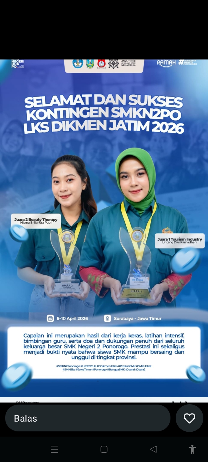 PRESTASI GEMILANG MURID SMKN 2 PONOROGO DALAM LOMBA KOMPETENSI SISWA (LKS) SMK TA 2026
