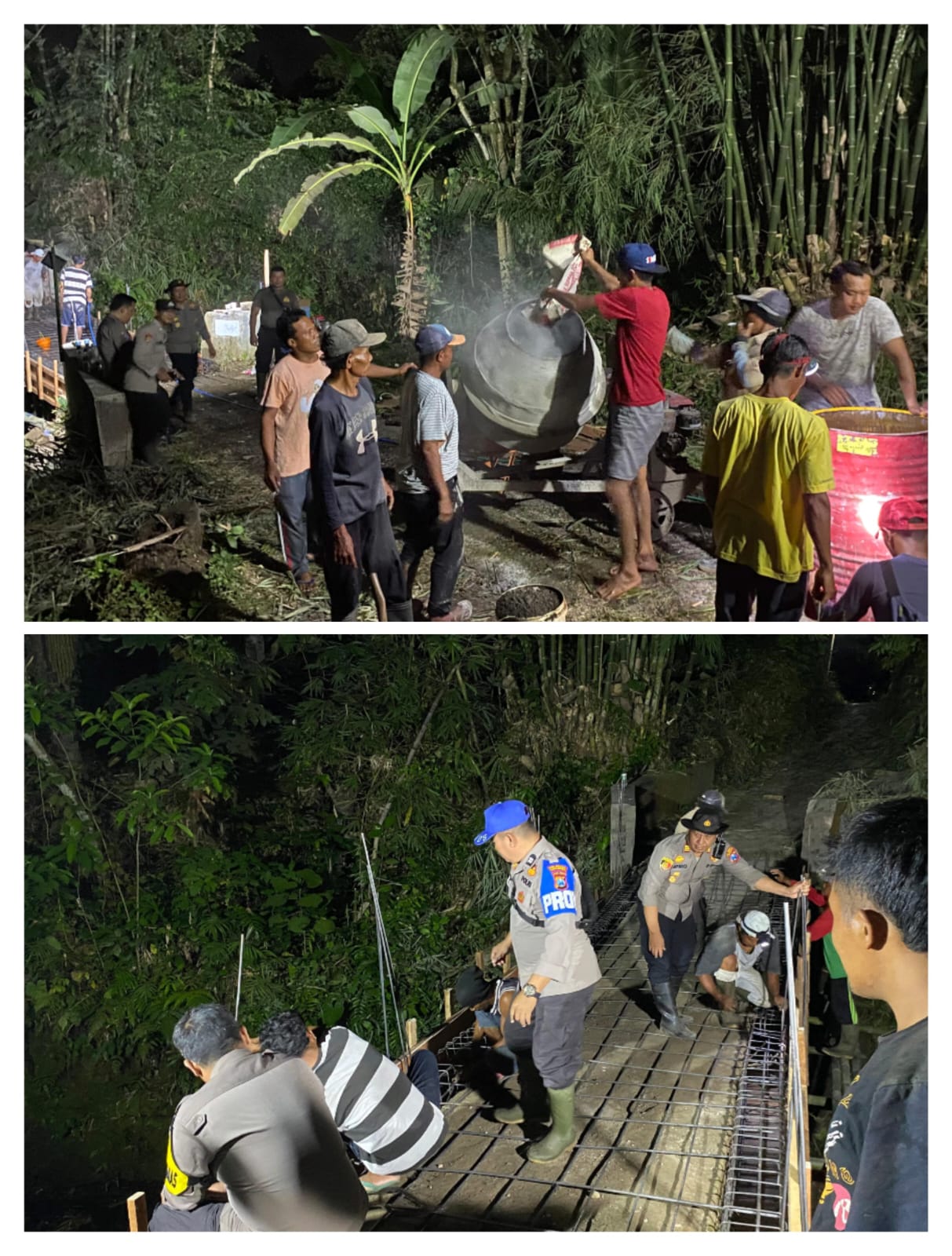 Melampaui Batas: Malam Minggu Polsek Sempu Banyuwangi Gelar Gotong Royong Membangun Jembatan Merah Putih