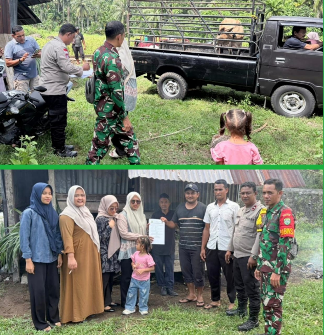 Babinsa Koramil 02/Sukakarya Dampingi Penyerahan Sapi BUMG, Wujudkan Pemberdayaan Ekonomi Warga