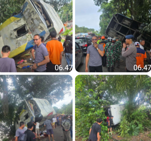 Bus Diduga Alami Rem Blong, Kecelakaan di Turunan Penyeladi Sanggau Tewaskan Satu Penumpang dan Lukai Puluhan Orang