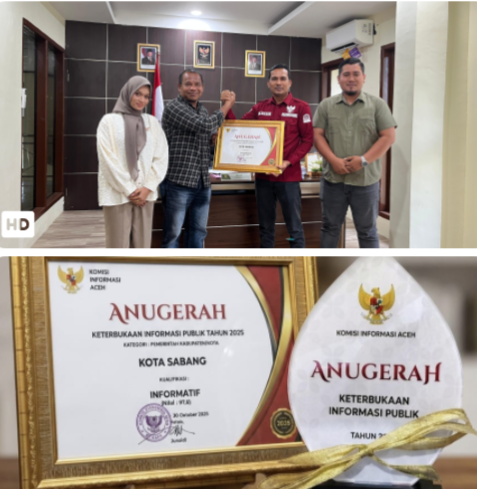 Komisi Informasi Aceh (KIA) Serahkan Predikat KIP. 2025 Kepada Pemko Sabang