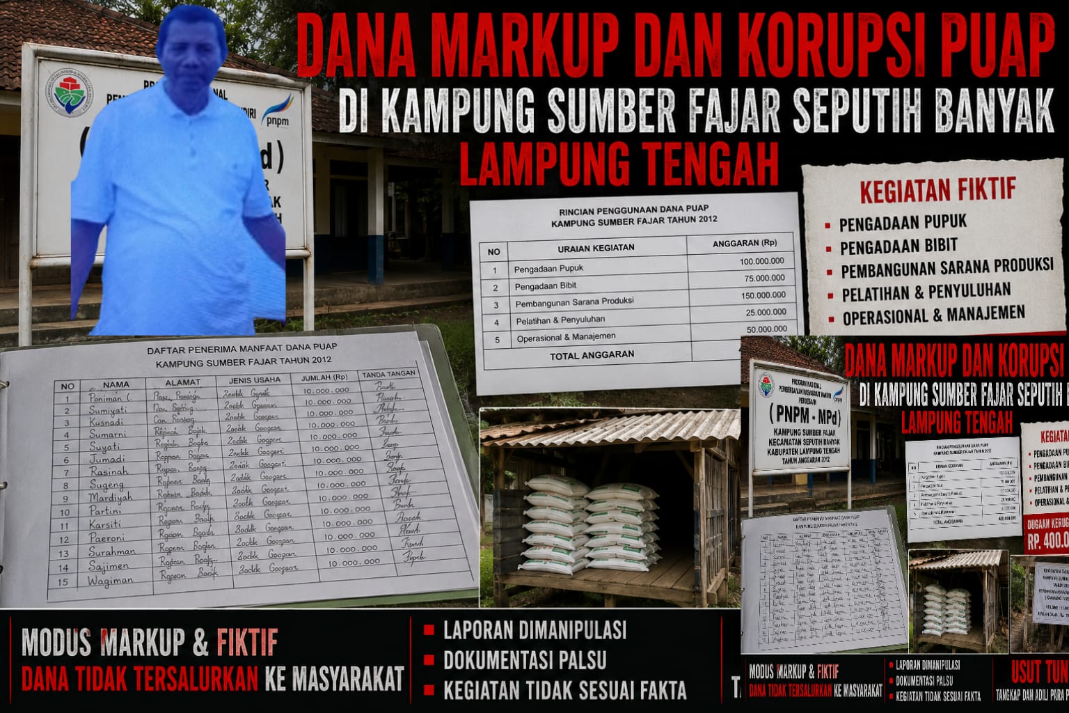 DIDUGA KUAT SARMIN SELEWENGKAN DANA PUAP DI DESA SUMBER FAJAR SEPUTIH* *BANYAK LAMPUNG TENGAH.** 