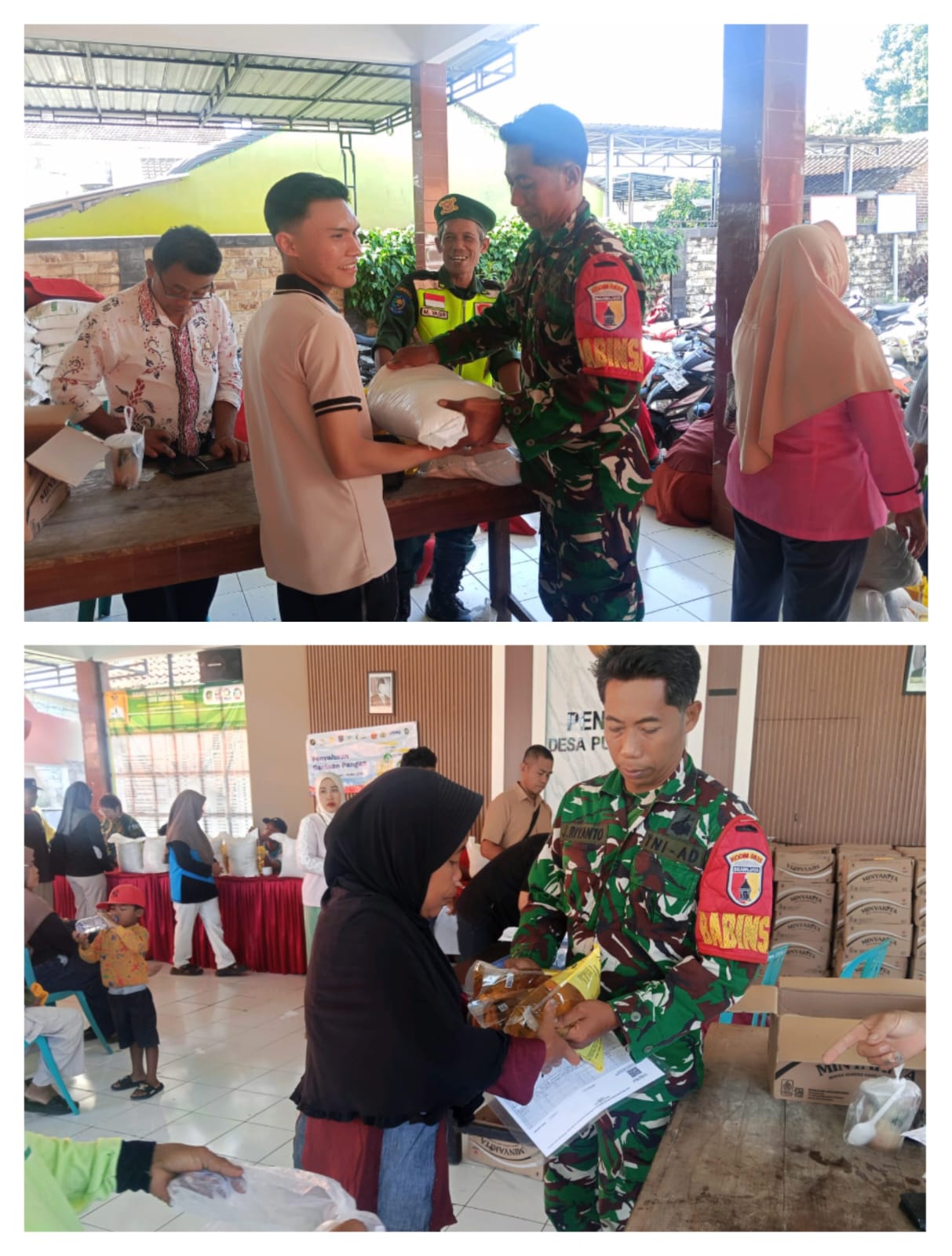 Wujud Kepedulian, Babinsa Purwodadi Koramil 0825/06 Gambiran Dampingi Penyaluran Bantuan Beras Bulog kepada Warga