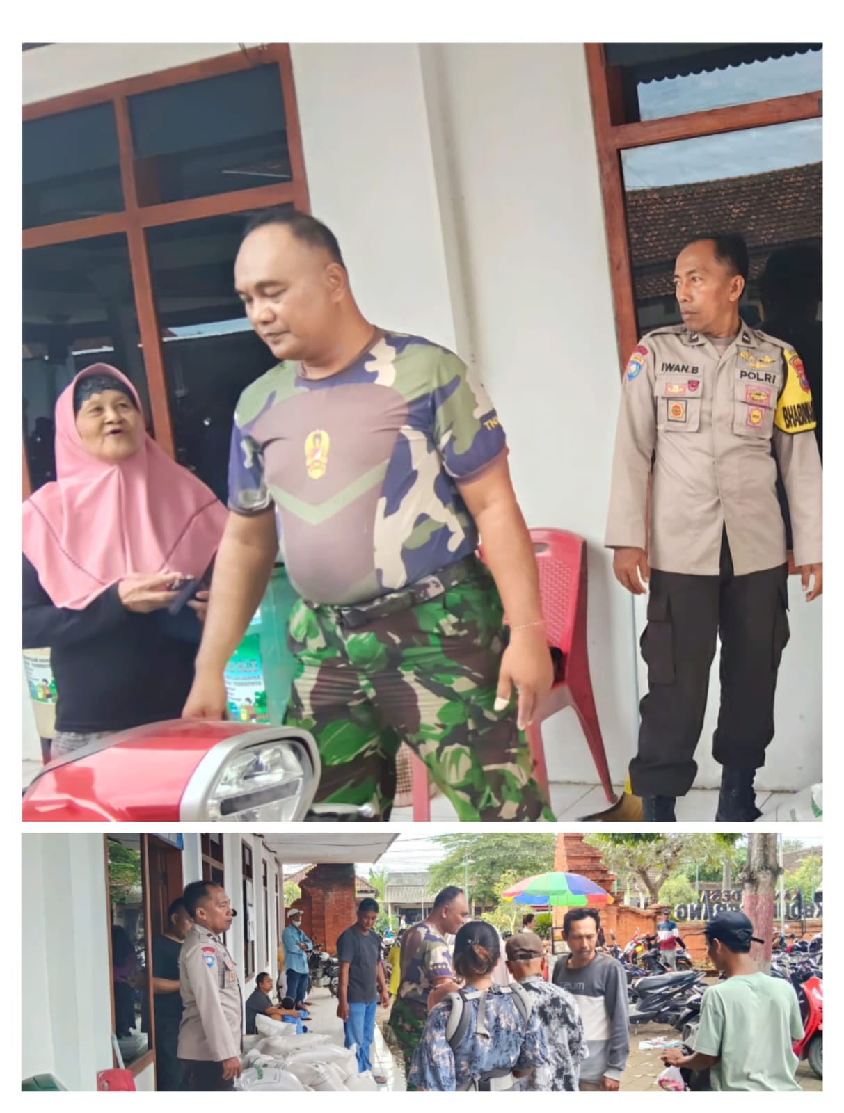 Babinsa Koramil 0825/09 Tegaldlimo bersama Pemdes Kedunggebang Kawal Penyaluran Bantuan Pangan Bulog untuk 1.000 Warga