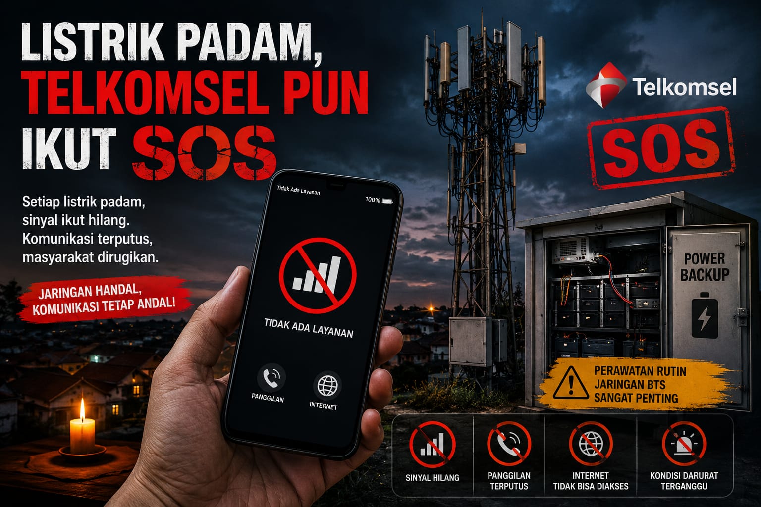 Listrik Padam, Telkomsel Ikut “SOS”, Warga Pertanyakan Keandalan Jaringan