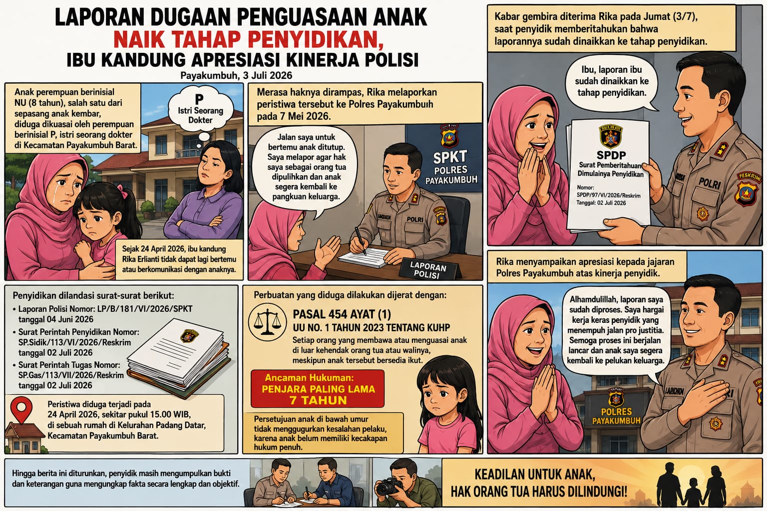  LAPORAN DUGAAN PENGUASAAN ANAK NAIK TAHAP PENYIDIKAN, IBU KANDUNG APRESIASI KINERJA POLISI