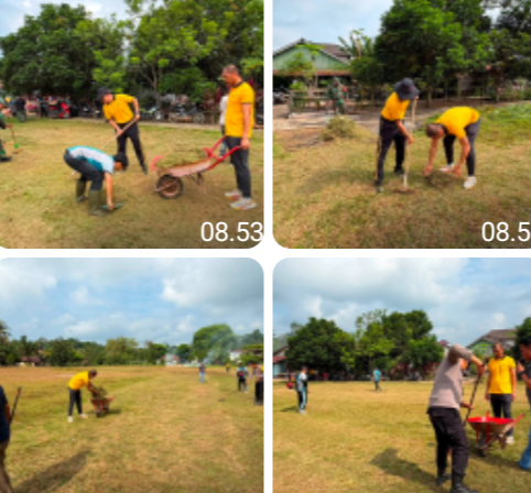 Semangat Kemerdekaan dari Teraju, Polsek Toba dan Warga Bersihkan Lapangan Bersama